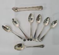 Set of six Georgian silver bright cut teaspoons, Newcastle assay and matching pair of sugar nips