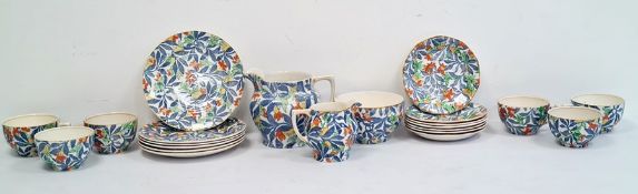 Barker Bros 'Fantasy' pattern part tea service including six cups, saucers, sugar bowl, milk jug,