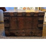 19th century trunk with iron bindings, plaque marked 'W.H.Corbett.Esq: Medical Staff', 53cm x 36cm