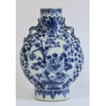 19th century Chinese porcelain blue and white two-handled vase, of moonflask form, painted with