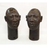 Pair of Tribal Art Large Companion Ife bronze heads, each 41cm high (2)  Condition ReportPlease
