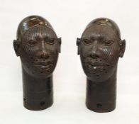 Pair of Tribal Art Large Companion Ife bronze heads, each 41cm high (2)  Condition ReportPlease