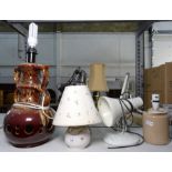 Cream anglepoise lamp, two ceramic table lamps and a large ceramic brown mottled table lamp (4)