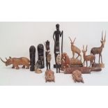Quantity of carved African animals and African carved heads (1 box)