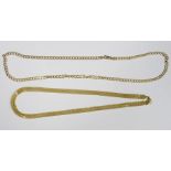 9ct gold flattened curb-link chain necklace, 6g approx and a 9ct gold fancy belcher-link chain