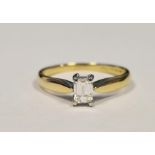 18ct yellow gold diamond solitaire ring, set with an emerald-cut diamond (estimated diamond weight