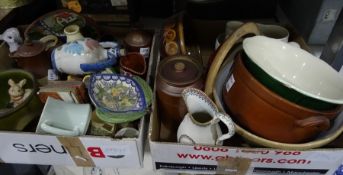 Mixed lot of ceramics, old tins, some toys and games, bookends, doorstops etc. etc.