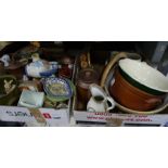 Mixed lot of ceramics, old tins, some toys and games, bookends, doorstops etc. etc.