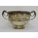 Early 20th century silver two-handled circular pedestal bowl of plain form, London 1905, maker