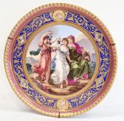 19th century Meissen porcelain plaque, circular and painted with three classical allegorical