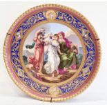 19th century Meissen porcelain plaque, circular and painted with three classical allegorical