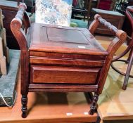 19th century commode with hinged lid (no bowl) and a floral upholstered bedroom chair (2)