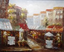 Assorted pictures to include 20th century oil on canvas, continental street scene, signed lower