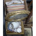 Modern circular bevelled mirror within a gilt frame, assorted ceramics to include The Chelsea Flower