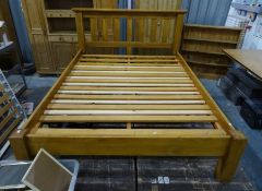 Modern oak framed double bed with mattress, 218cm x 165cm  Condition Reportdrilled holes to bed