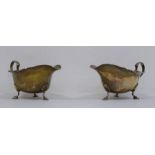 Pair of 1930's silver sauceboats, of plain form on spayed feet, Sheffield 1931, makers James