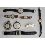 Collection of watches to include Timex gent's example, Lorus example, silver-cased pocket watch,