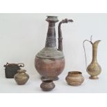 Collection of Asian and Middle Eastern brass, bronze and copper vessels, comprising a large copper