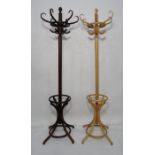 Modern beech hat/coat stand and another in mahogany (2)