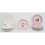Seven Wedgwood of Etruria and Barlaston white scallop-shaped dishes, eight plates with pink