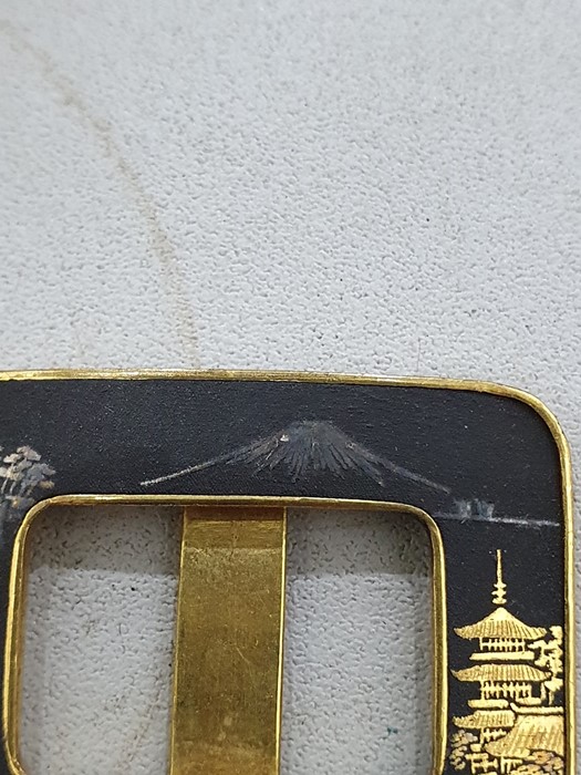 A pair of Japanese niello buckles, c.1930, in gold and black with mountain and pagoda scenes, mark - Image 15 of 15