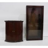 Small bowfront two-door mahogany corner cupboard and a glass table top display cabinet (2)