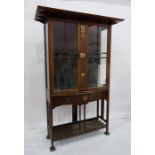 Early 20th century Art Nouveau display cabinet in mahogany, the two astragal-glazed doors bisected