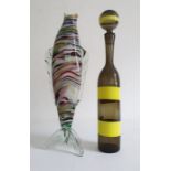 Murano fish vase, approx 46cm high together with an Italian-style tall glass bottle with stopper