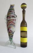 Murano fish vase, approx 46cm high together with an Italian-style tall glass bottle with stopper