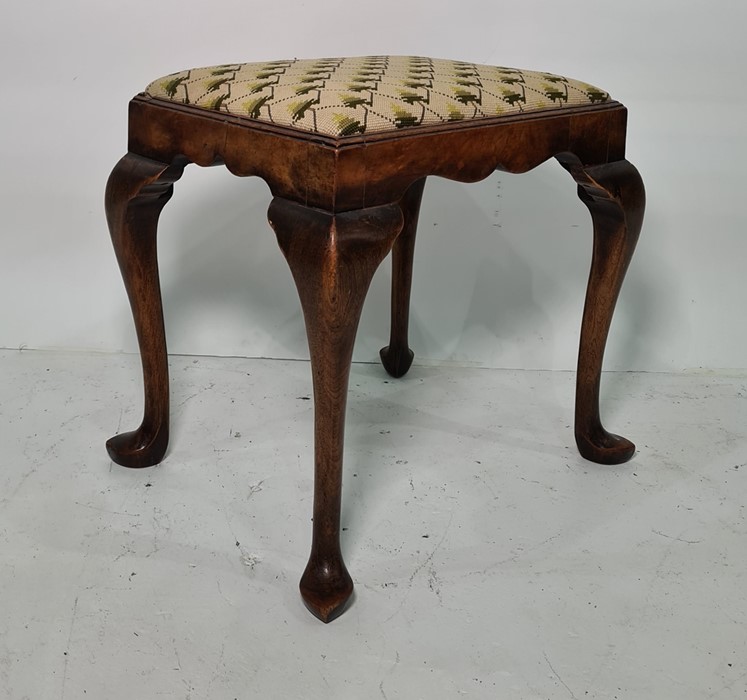 Georgian style mahogany stool with needlework seat on cabriole legs
