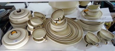 Royal Doulton Art Deco style dinner service, beige ground with orange stripes and detail to the