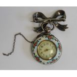 Lady's Victorian pocket watch with Arabic numerals to the dial, in enamel foliate decorated case,