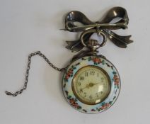 Lady's Victorian pocket watch with Arabic numerals to the dial, in enamel foliate decorated case,