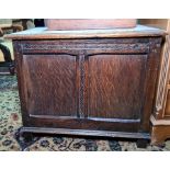 20th century oak coffer, rectangular top with moulded edge, two panel front, square section