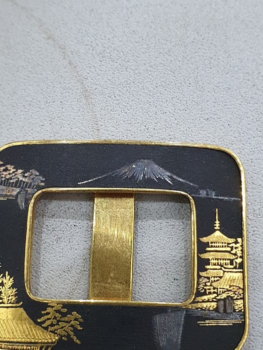 A pair of Japanese niello buckles, c.1930, in gold and black with mountain and pagoda scenes, mark - Image 14 of 15