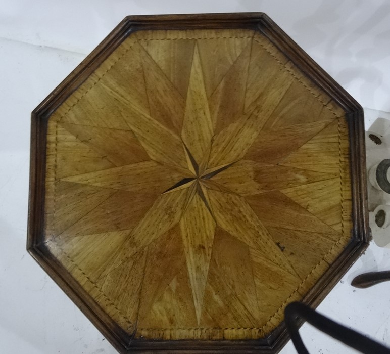 19th century star inlaid octagonal topped wine table on turned support to three cabriole legs, a - Image 2 of 2