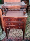 Mahogany side table of three drawers, square section tapering supports and a cane seated stool (2)