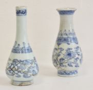 Two Chinese porcelain blue and white miniature vases, the first of baluster form, blue character