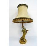 Royal Worcester figural table lamp, dancing figure in gold, numbered to base 1827, 73cm high