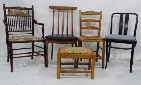 Inlaid elbow chair, a 20th century teak chair and various further chairs (5)