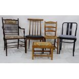 Inlaid elbow chair, a 20th century teak chair and various further chairs (5)