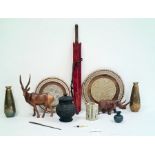 Quantity of assorted shells, carved wooden animals, etc