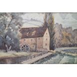 Mid-20th century Watercolour Mill scene, indistinctly signed and dated 1954 lower left, 16 x 23.5cm