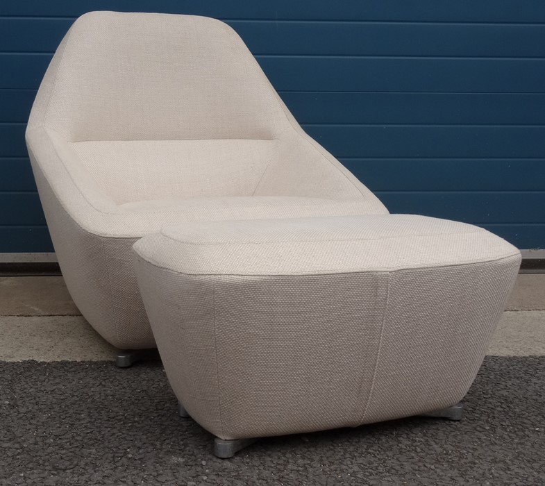 Modern Ligne Roset armchair with footstool, cream ground upholstery  Condition ReportThe chair and - Image 2 of 2