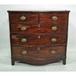 19th century mahogany, cross-banded and brass inlay bowfront chest of two short over three long