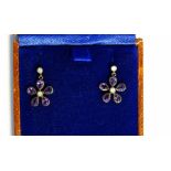 Amethyst and diamond daisy-style earrings, boxed