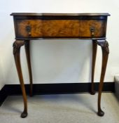 20th century walnut single drawer side table with serpentine front, raised on cabriole legs, 59cm