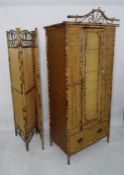 20th century bamboo-framed single door wardrobe above single drawer, a similar side table and a