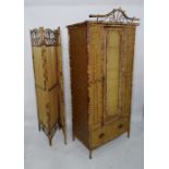 20th century bamboo-framed single door wardrobe above single drawer, a similar side table and a