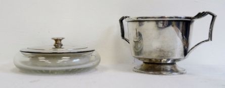 1930's silver two-handled trophy cup of squat form, on circular base, Birmingham 1934, makers E.W.H,